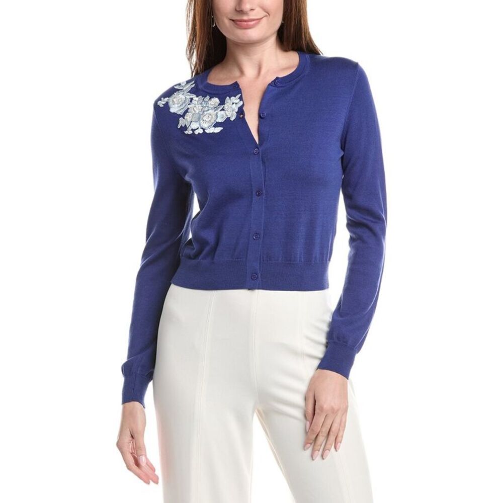 Carolina Herrera Womens Embellished Silk-Blend Cardigan